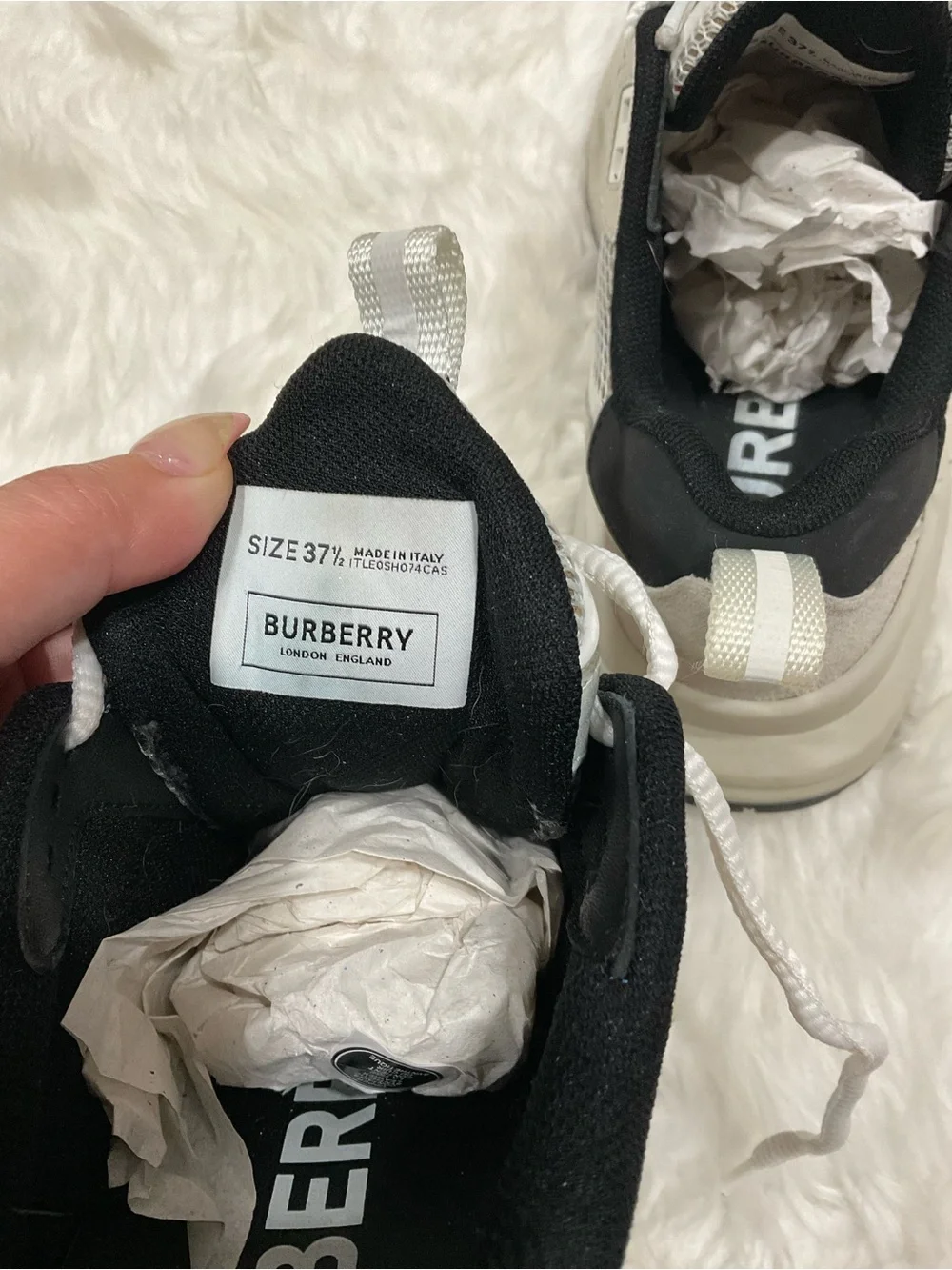 Women’s Burberry Logo Print Leather, Suede and Check Mesh Sneakers